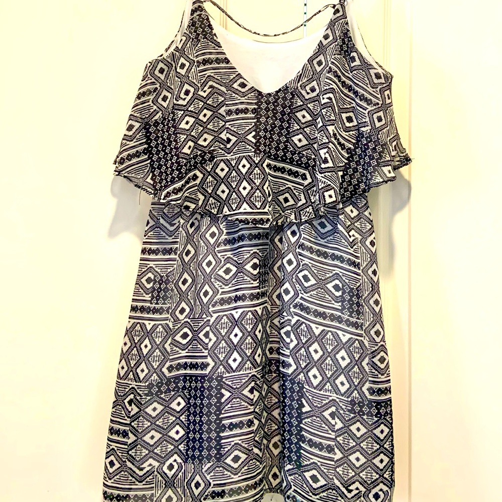 Black and white dress with geometric pattern